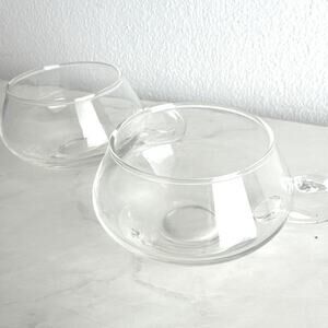Vintage Glass Mugs Cups 70s Riekes Crisa Moderno Hand Blown Glass Handles Chic